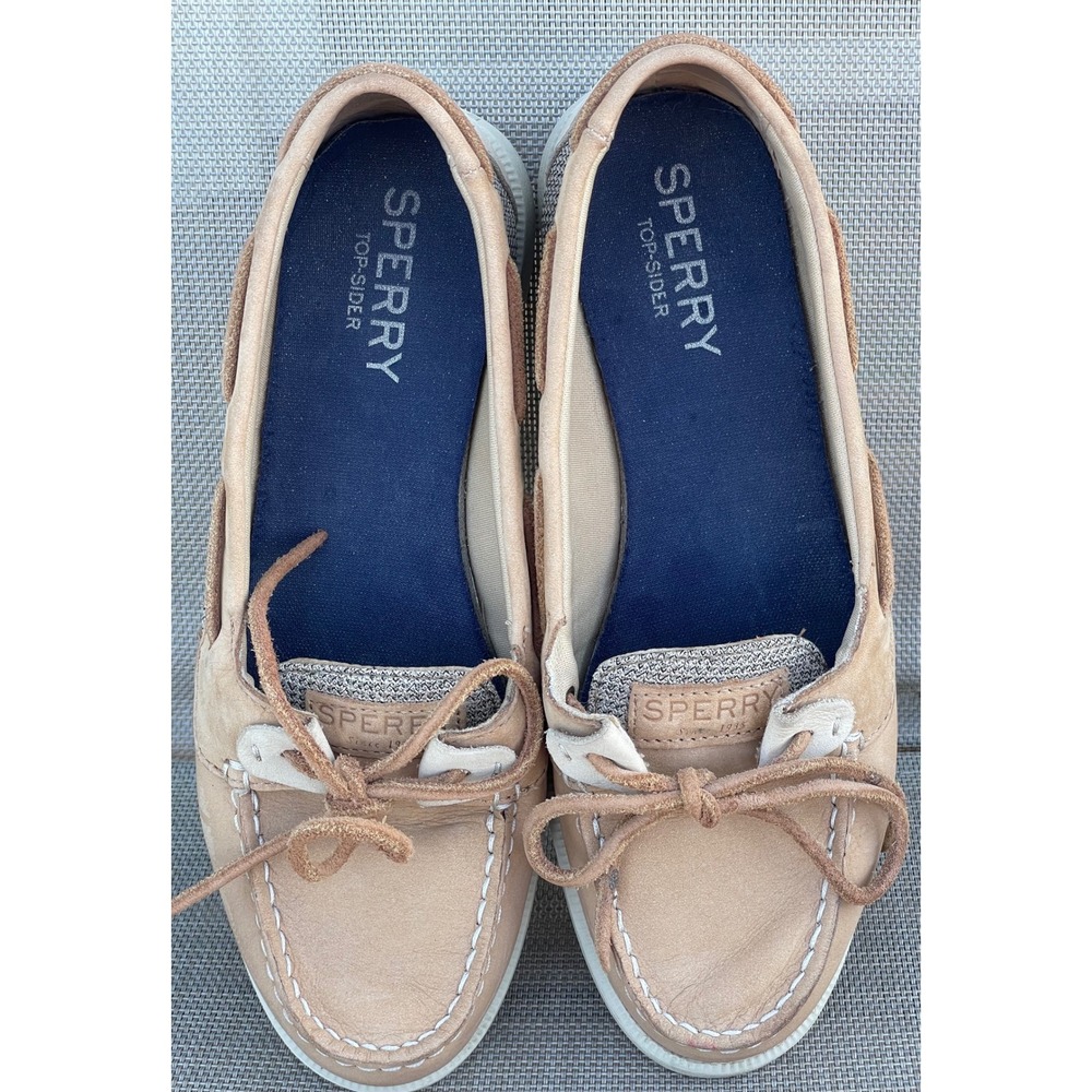 Sperry Top-Sider Women 7 Tan Leather Mesh Boat Shoes STS81596 Nautical Loafers